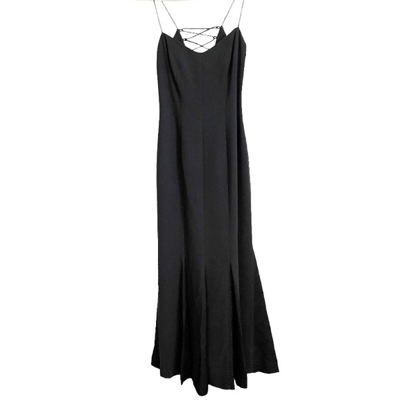 Vintage Andrea Polizzi Black Lace-Up Back Trumpet Mermaid Formal Maxi Dress Sz 6 - Picture 1 of 12